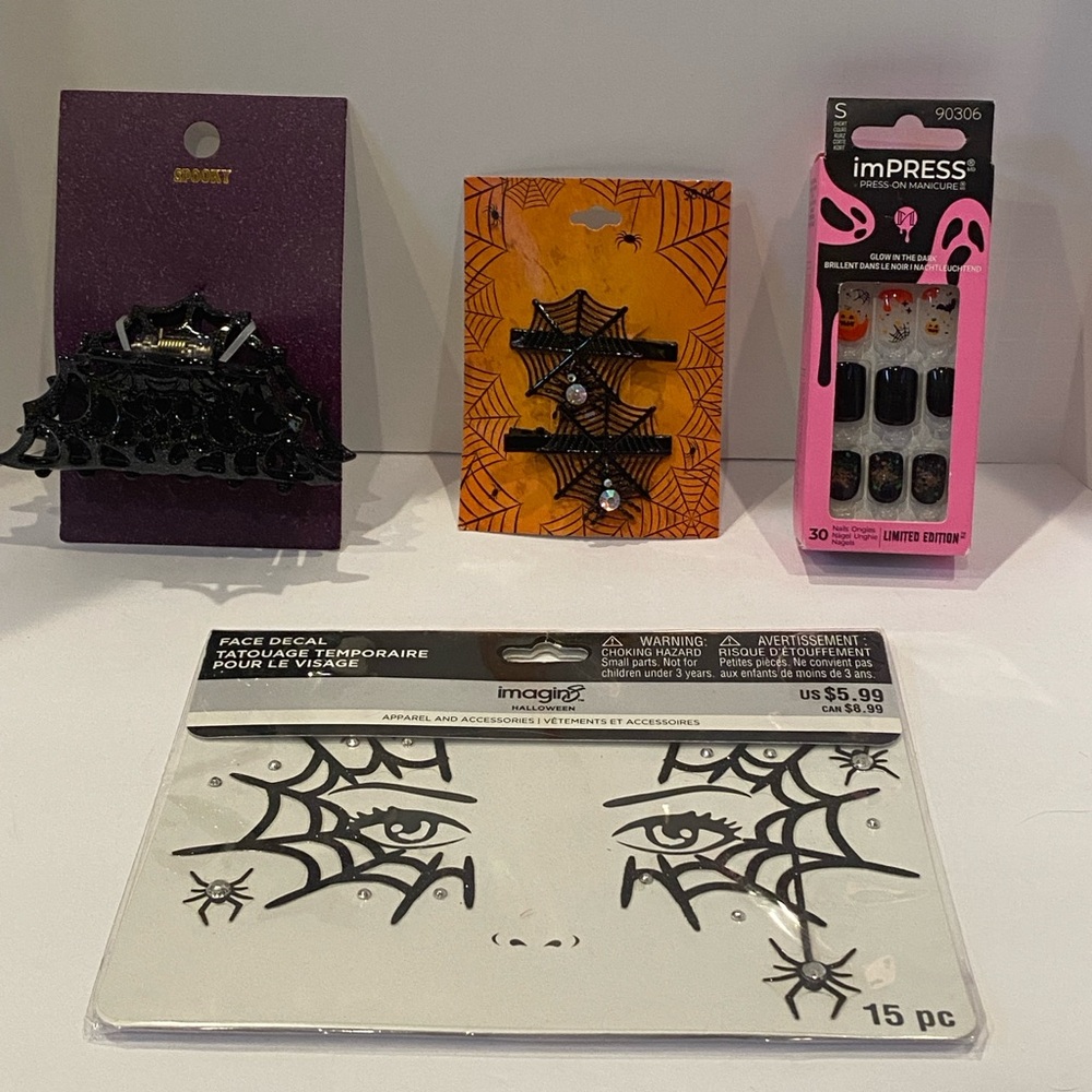 4-Piece Bundle of Halloween Spooky Spider and Spiderweb-Themed Accessories NWT
